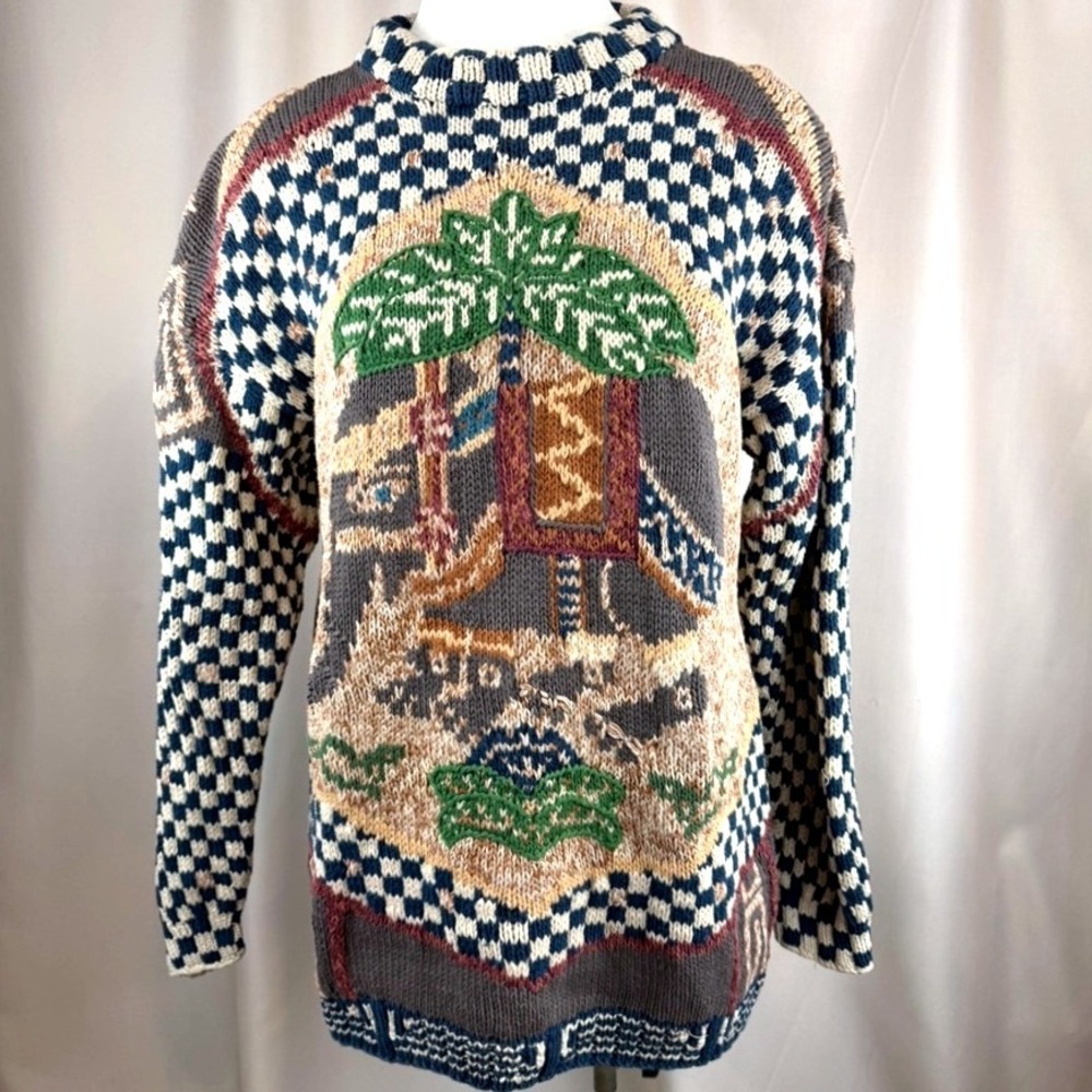 Vintage 90s Anne Pinkerton Novelty Sweater|M|Cotton Grandma Cottage Wearable Art